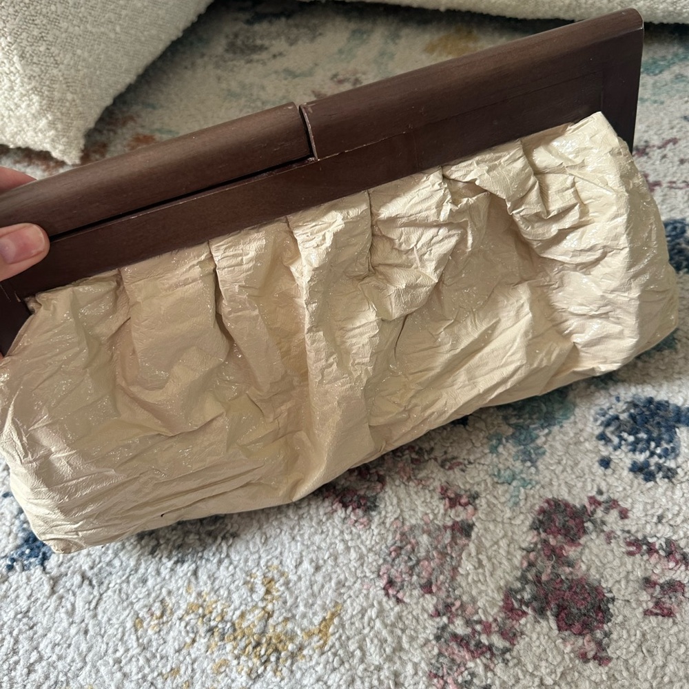 crushed pleather clutch with silk inside